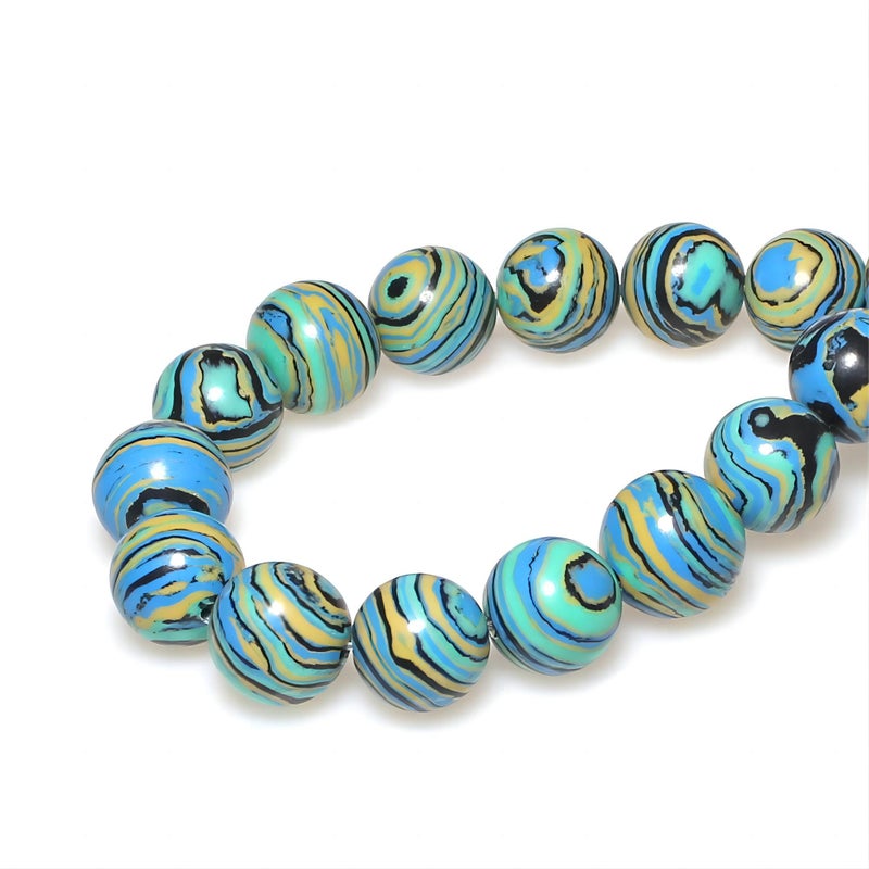 MJDCB Synthesis Colour Malachite Beads Beautiful Fashion Round Stone Beads for DIY Jewelry Making 15" (10mm, Blue- Gold - Black) - Image 2